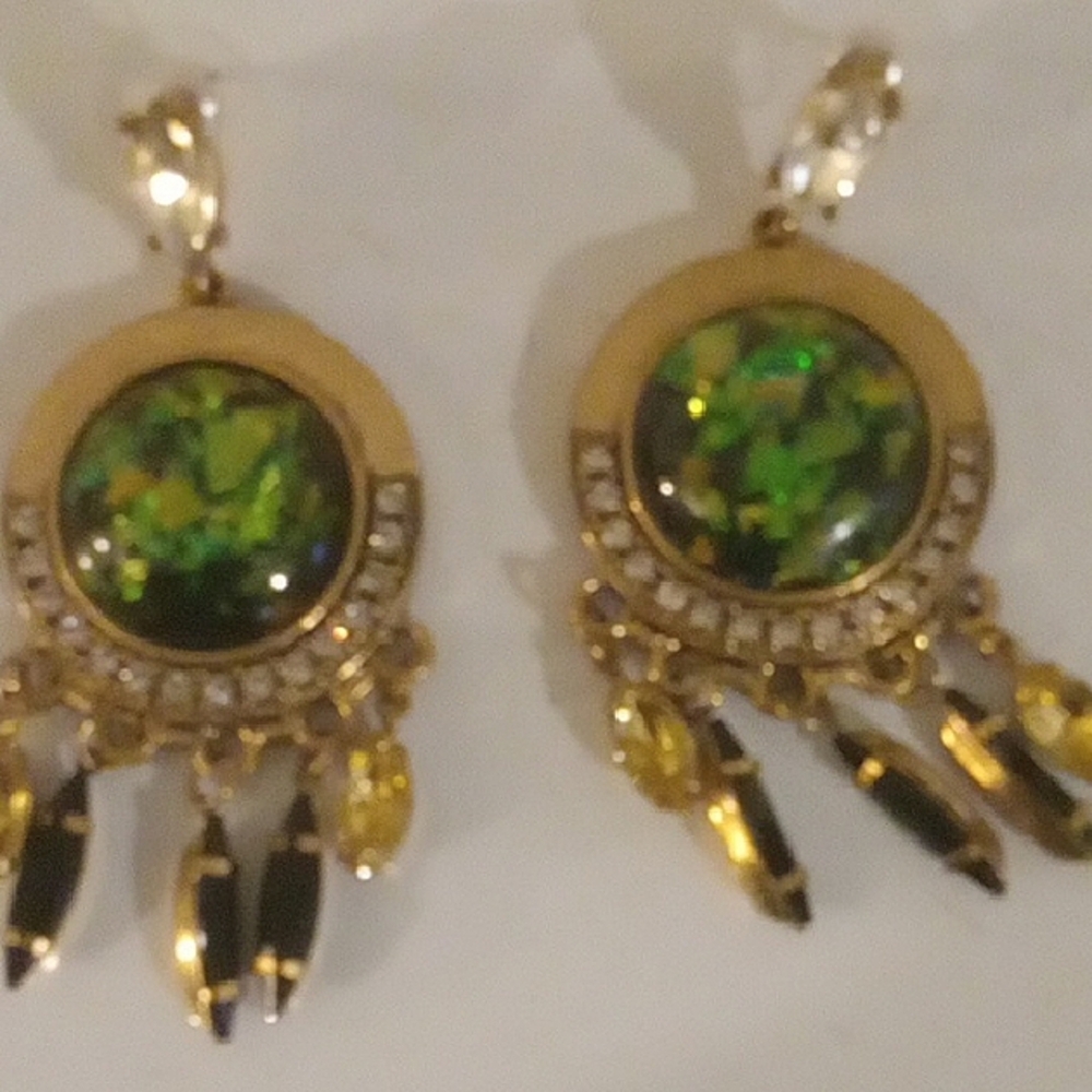 Chic Gold and Green Dangle Earrings